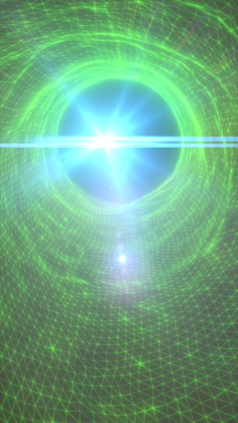 Glowing blue energy sphere surrounded by a green wireframe vortex, creating.. Stock Footage 341489441