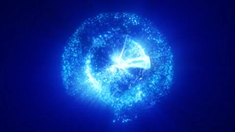 Glowing blue energy sphere surrounded by luminous particles and plasma wave.. Stock Footage 344122547