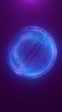 Glowing blue energy sphere surrounded by light trails and particles on a pu.. Stock Illustration