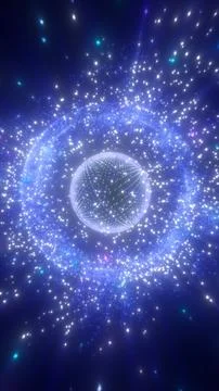 Glowing blue energy sphere surrounded by particles in cosmic space, symboli.. Stock Illustration