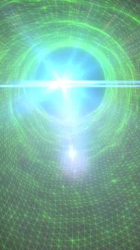 Glowing blue energy sphere surrounded by a green wireframe vortex, creating.. Stock Illustration