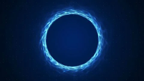 Glowing blue energy vortex composed of fractal dots, deep digital tunnel ef.. Illustrazione stock