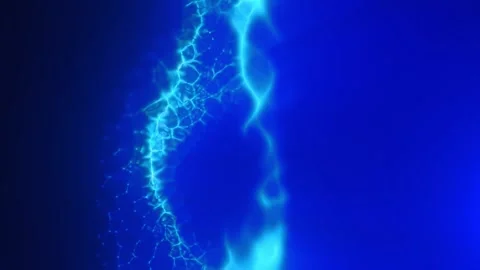 Glowing blue energy waves and branching electric filaments flow across a de.. Stock Footage 344371449