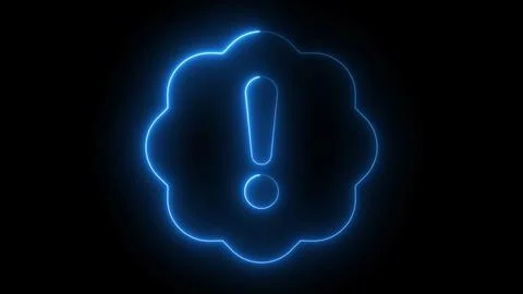 A glowing blue exclamation mark inside a cloud-shaped outline on a black ba.. Stock Illustration