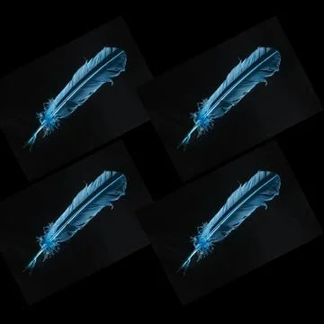 Glowing blue feathers pattern on dark background. Seamless pattern Stock Photos