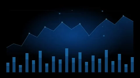 A glowing blue financial chart displaying a line graph representing market .. Stock Footage 345453824