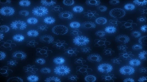 Glowing blue flower patterns on a dark background Stock Footage 346485178