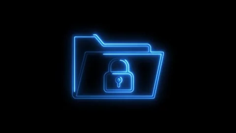 Glowing blue folder and padlock icon animation secure data and privacy concep Stock Footage 308458873