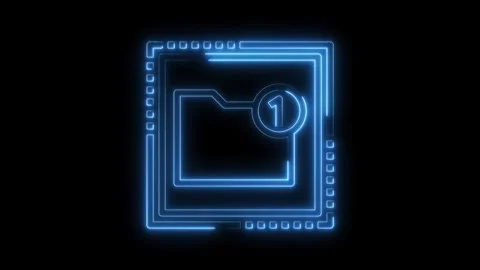 Glowing blue folder with number one notification animation on black background Stock Footage 322974008