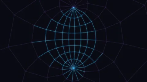 Glowing blue geometric grid pattern radiating from a central point on black Video stock 335117530