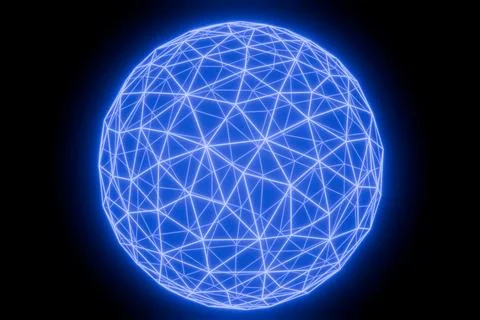 Glowing blue geometric sphere with complex network lines Illustrazione stock