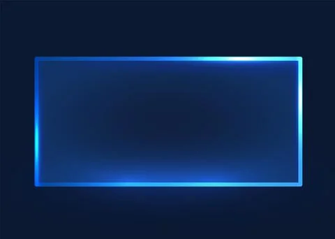 Glowing blue glass rectangle frame on dark background Illustrazione stock