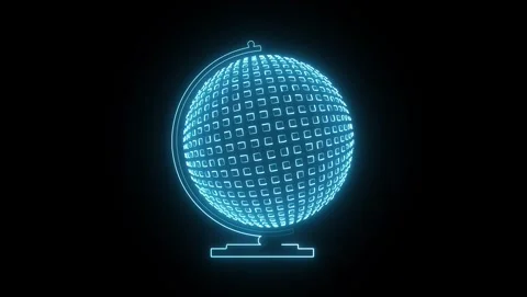 Glowing Blue Globe Made of Squares on Black Background Video stock 318053289