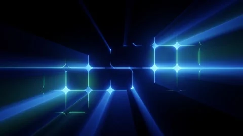 Glowing Blue Green Rounded Rectangle Grid with Ray Burst on Dark Black Abstract Vídeos de archivo 334058317