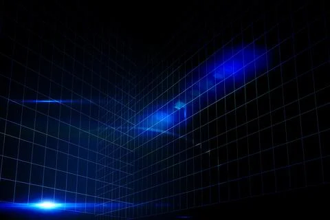 Glowing blue grid on black background Stock Photos