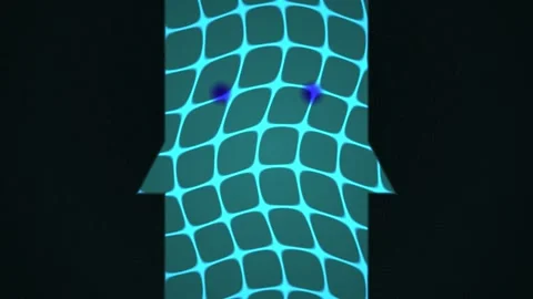 Glowing blue grid pattern on a black background with two purple dots. Stock Footage 335950757