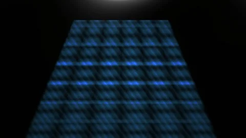 Glowing blue grid pattern on black background with white light. Stock Footage 337506263