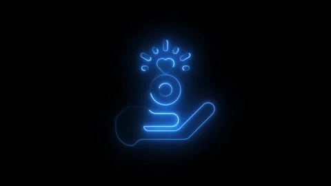 Glowing blue hand holding a heart ring icon Stock Footage 345550141