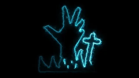 Glowing Blue Hand Reaching From Ground With Cross grave Stock Footage 318054027