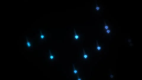 Glowing blue hearts floating in dark space create a visual Stockbeeldmateriaal 338229960