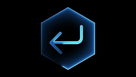 Glowing Blue Hexagon with Left Arrow Symbol Stock Footage 275663826
