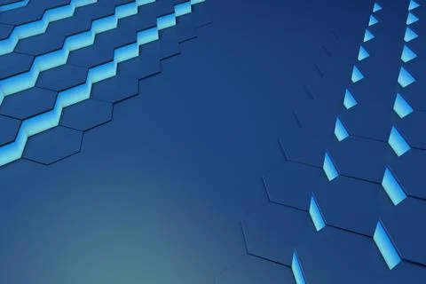 Glowing blue hexagon pattern background. 3D rendering Stock Illustration