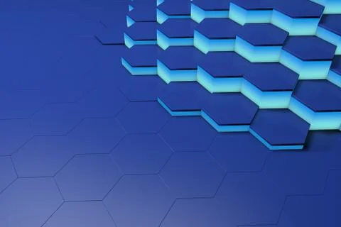 Glowing blue hexagon pattern background. 3D rendering Illustrazione stock