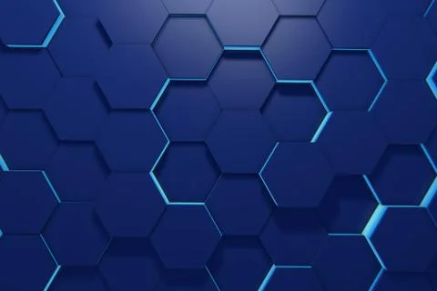 Glowing blue hexagon pattern background. 3D rendering Stock Illustration