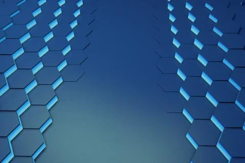 Glowing blue hexagon pattern background. 3D rendering Stock Illustration