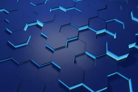 Glowing blue hexagon pattern background. 3D rendering Stock Illustration