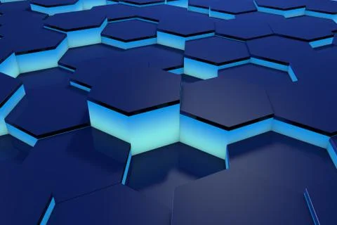 Glowing blue hexagon pattern background. 3D rendering Stock Illustration