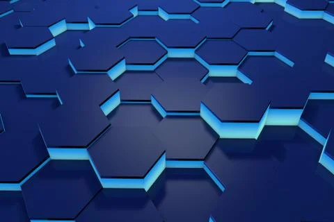 Glowing blue hexagon pattern background. 3D rendering Stock Illustration