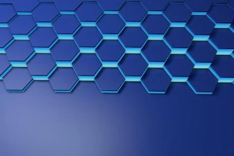 Glowing blue hexagon pattern background. 3D rendering Stock Illustration