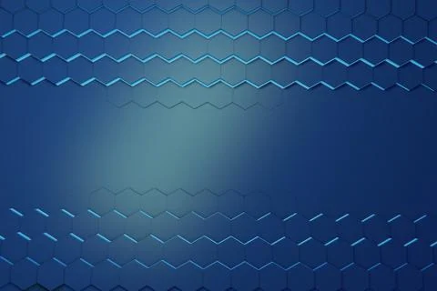 Glowing blue hexagon pattern background. 3D rendering Illustrazione stock