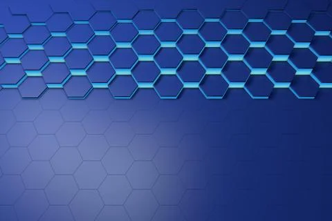 Glowing blue hexagon pattern background. 3D rendering Illustrazione stock