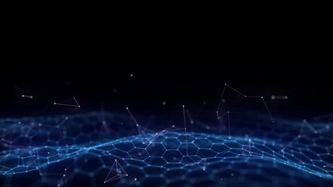 Glowing blue hexagon wave with motion dots and lines. Abstract background. Stock-Footage 318590185