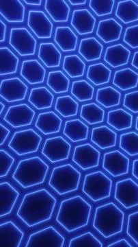 Glowing blue hexagonal pattern forming a futuristic technology-inspired bac.. Illustrazione stock