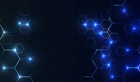 Glowing blue hexagons on dark background, technology concept 스톡 일러스트
