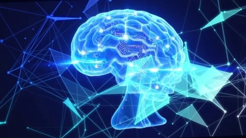 A glowing blue human brain with complex electrical Stock Footage 287066758