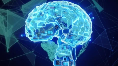 A glowing blue human brain with complex electrical Stock Footage 287464282