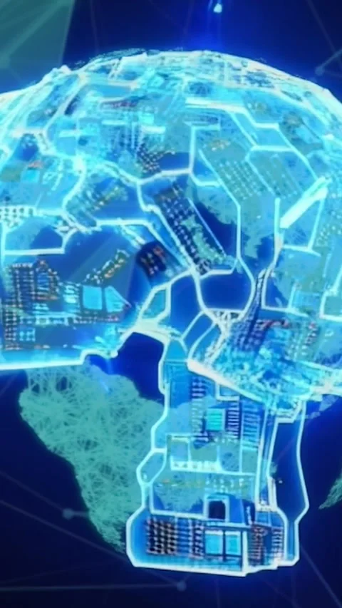 A glowing blue human brain with complex electrical Stock Footage 287464285