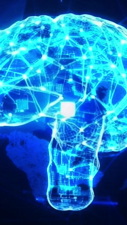 A glowing blue human brain is superimposed on a globe Stock Footage 287464287