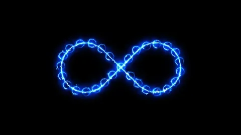 Glowing blue infinity symbol made of light particles Video stock 347539835