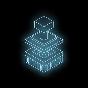 Glowing blue isometric server rack representing cloud computing technology Stock Illustration