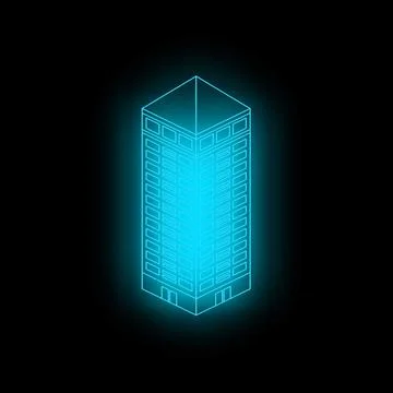 Glowing blue isometric skyscraper illuminating the night on a black backgroun Stock Illustration