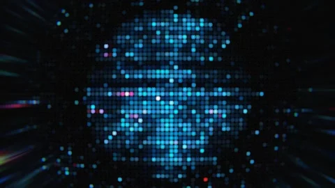 Glowing blue LED dot matrix sphere on dark digital background 스톡 동영상 346039555