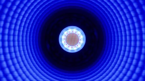 Glowing Blue Led Light Bulb with Concentric Circular Pattern Stock Footage 333828991