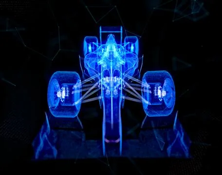 Glowing blue light 3d model Formula with lines, dots and particles Stock Illustration