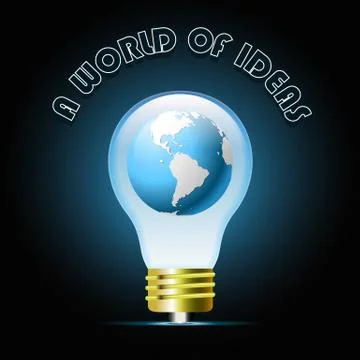 Glowing blue light bulb with globe. Bulb light idea Stock Illustration