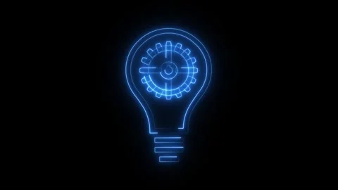 Glowing blue light bulb icon with mechanical gears inside 스톡 동영상 346845136